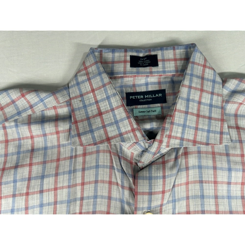 Peter Millar Mens Large Summer Soft Twill Plaid Button Down Shirt Blue - Picture 3 of 5